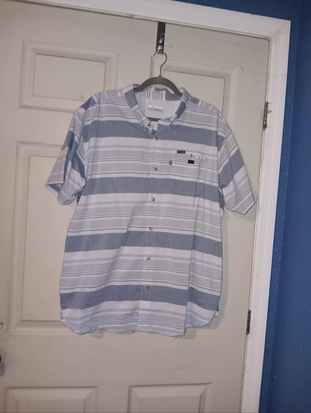 Mens Columbia Pro Fishing Gear Grey Striped Button Down Sz XL